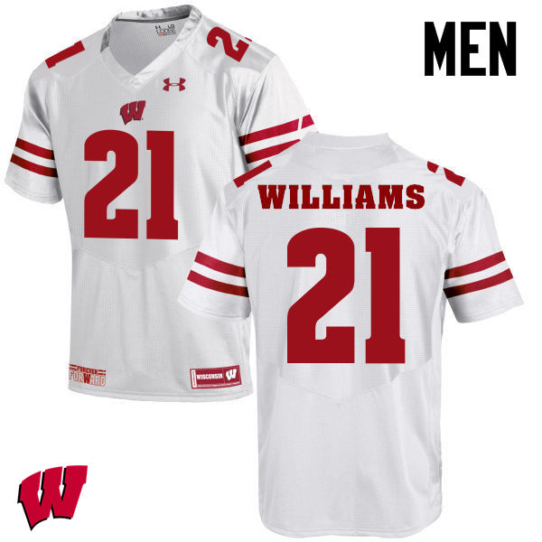 Wisconsin Badgers Men's #21 Caesar Williams NCAA Under Armour Authentic White College Stitched Football Jersey KK40H21QN